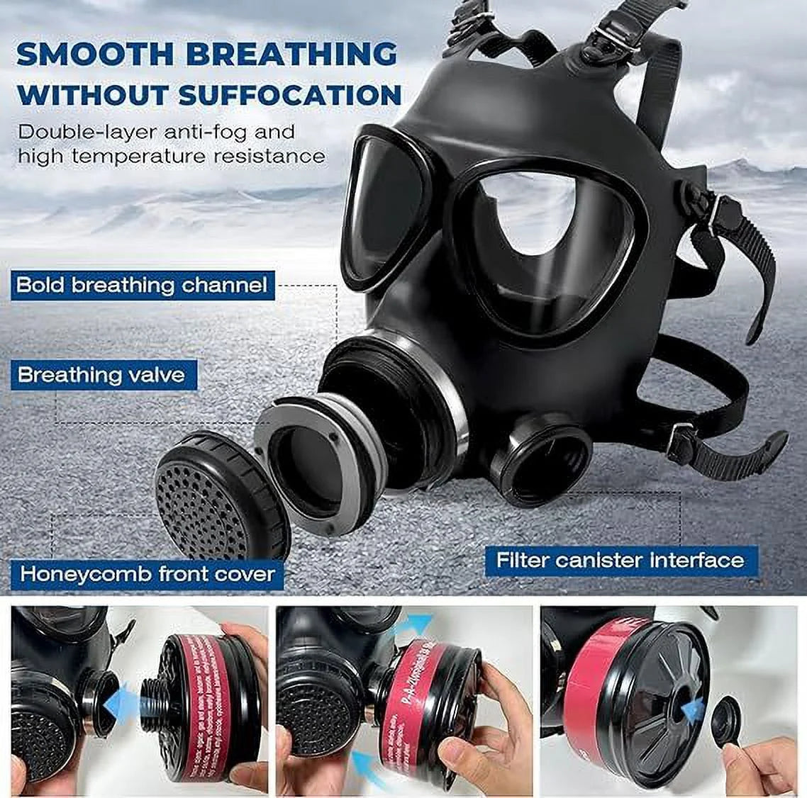 Full Face Respirator Mask with 40Mm Activated Carbon Filters, Full Face Gas Mask Survival for Asbestos, Chemical, Gas, Welding, Fume and Cosmlay