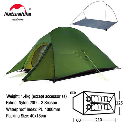 Cloud up 1 2 3 People Tent Ultralight 20D Camping Tent Waterproof Outdoor Hiking Travel Tent Backpacking Cycling Tent