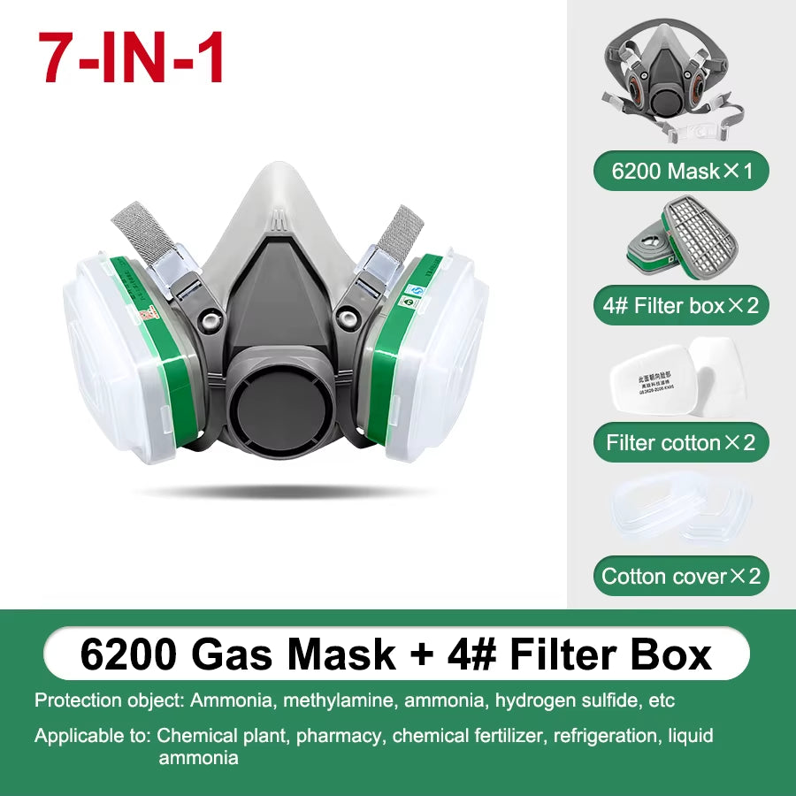 7IN1 Gas Mask Painting Spray Respirator Sets 95% Dust Particle Filtration Organic Acid Ammonia Chemicals Proof Resin Work Safe