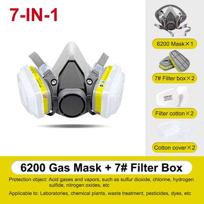 7IN1 Gas Mask Painting Spray Respirator Sets 95% Dust Particle Filtration Organic Acid Ammonia Chemicals Proof Resin Work Safe