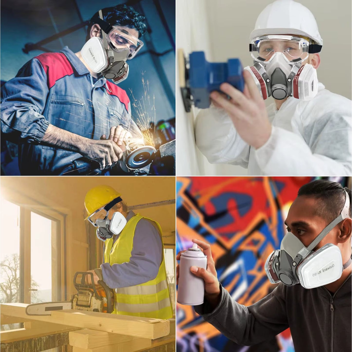 7IN1 Gas Mask Painting Spray Respirator Sets 95% Dust Particle Filtration Organic Acid Ammonia Chemicals Proof Resin Work Safe