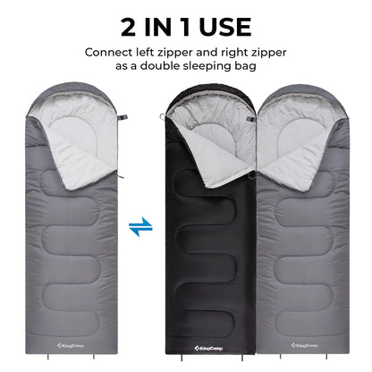 Camping Sleeping Bags for Adults Lightweight Waterproof Cold Weather 3 Season Sleeping Bag for Warm Backpacking Hiking Outdoor Travel Hunting with Compression Bags, Grey