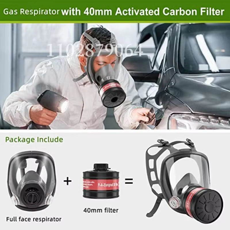 Full Face Respirator - Mask with 40 Mm Gas Filter Canister for Industrial Gases, Chemical, Polishing, Welding, Spraying Gas Mask