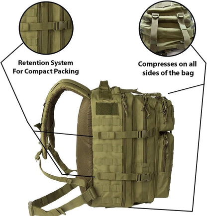 Bravo Backpack - Large Military Hiking Backpack 34L - Waterproof Heavy-Duty Molle Hunting Bag for Men - Tactical Rucksack Daypack - Hydration Pack Compatible for Running, Cycling - (Olive Drab)