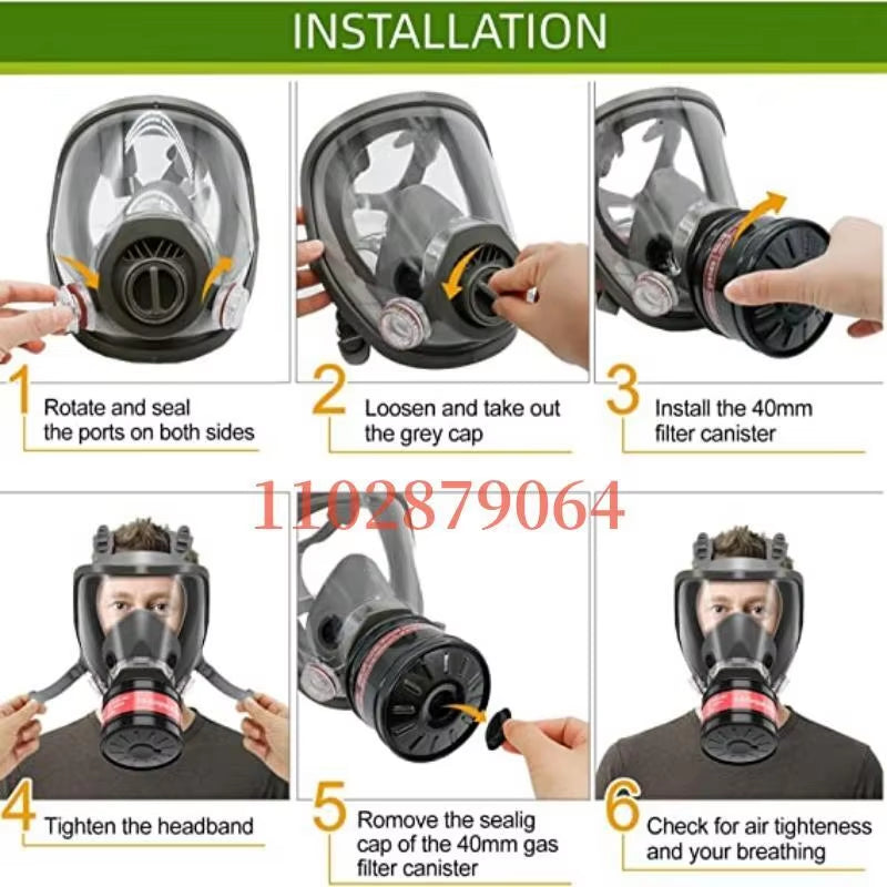 Full Face Respirator - Mask with 40 Mm Gas Filter Canister for Industrial Gases, Chemical, Polishing, Welding, Spraying Gas Mask