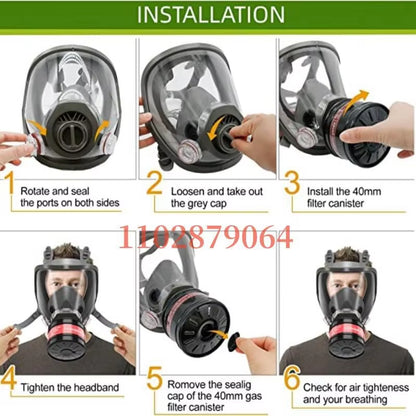 Full Face Respirator - Mask with 40 Mm Gas Filter Canister for Industrial Gases, Chemical, Polishing, Welding, Spraying Gas Mask