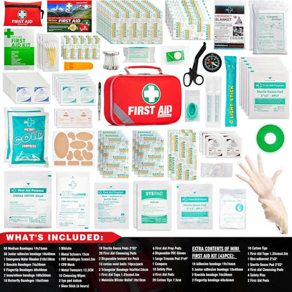 2-In-1 First Aid Kit (215 Piece) + Bonus 43 Piece Mini First Aid Kit -Includes Eyewash, Ice(Cold) Pack, Moleskin Pad and Emergency Blanket for Travel, Home, Office, Car, Camping