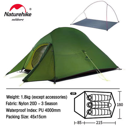 Cloud up 1 2 3 People Tent Ultralight 20D Camping Tent Waterproof Outdoor Hiking Travel Tent Backpacking Cycling Tent