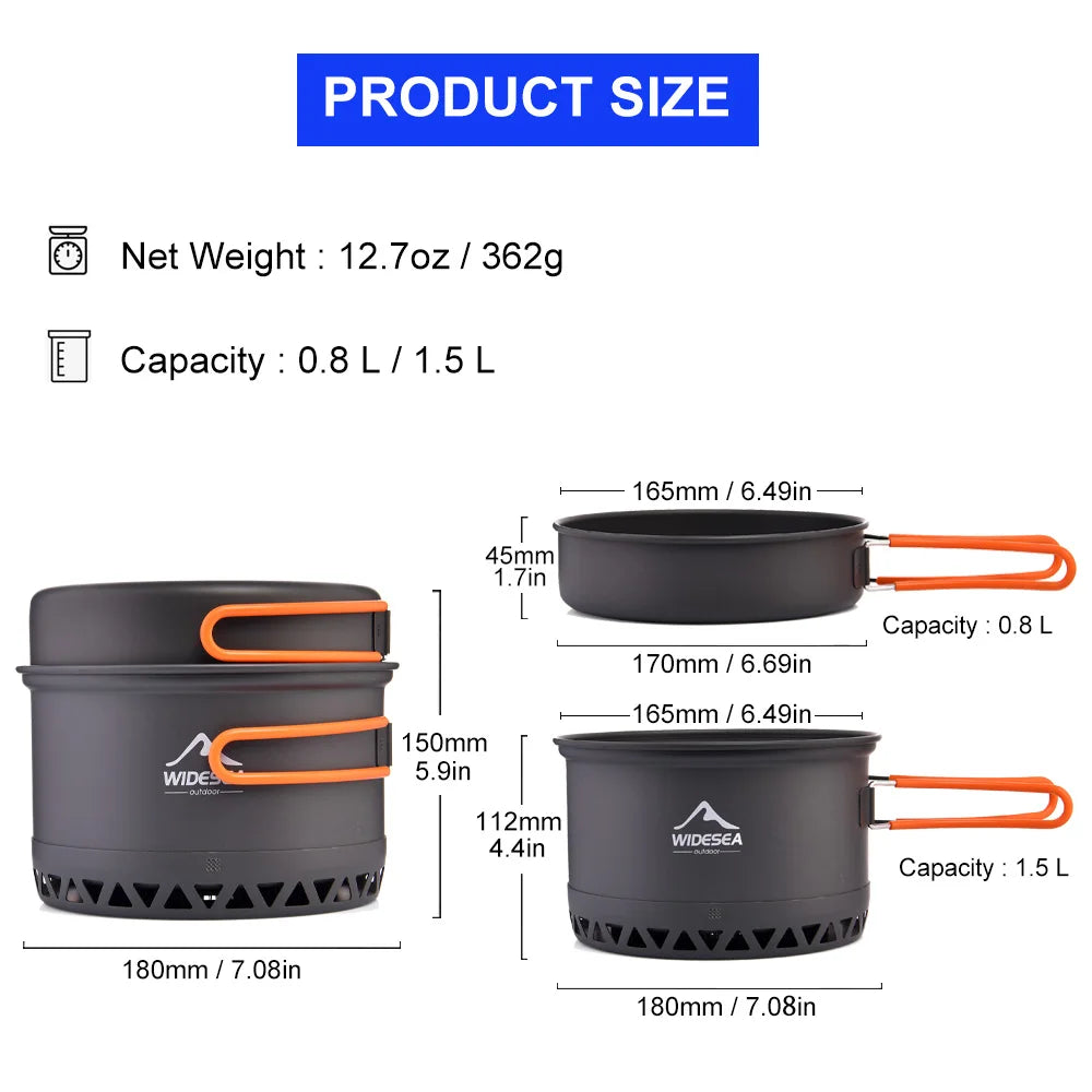 Camping 1.3L 2.3L Cookware Outdoor Cooking Set Heat Cooker Travel Tableware Pot Kettle Tourist Kitchen Utensil Equipment