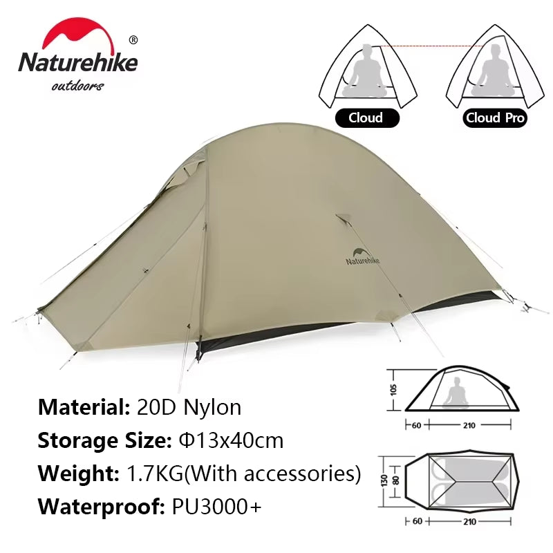 Cloud up 1 2 3 People Tent Ultralight 20D Camping Tent Waterproof Outdoor Hiking Travel Tent Backpacking Cycling Tent