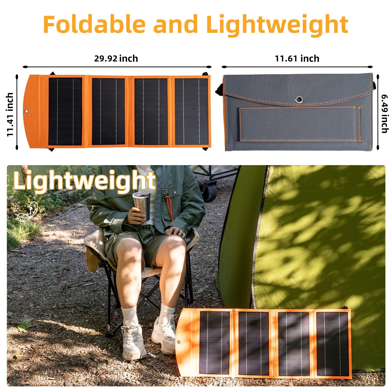 Solar Panel Charger 30W Portable Solar Panels with USB and TYPE-C Ports Waterproof Foldable Battery Charger for Phones,Ipad,Camera,Game-Suitable for Camping,Hiking,Backpacking