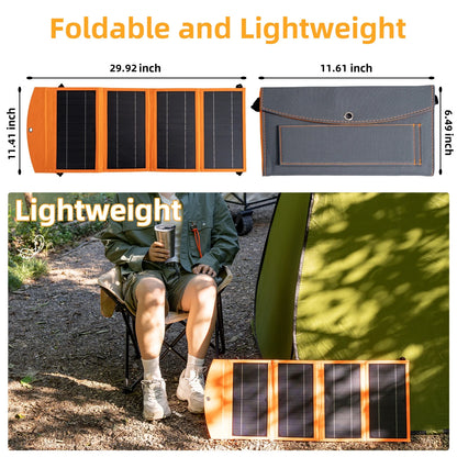 Solar Panel Charger 30W Portable Solar Panels with USB and TYPE-C Ports Waterproof Foldable Battery Charger for Phones,Ipad,Camera,Game-Suitable for Camping,Hiking,Backpacking