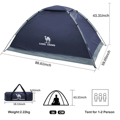 Camping Tent Waterproof 2 Person Tent for Camping Outdoor Dome Tent with Windproof Emergency Tents Lightweight Portable Tent with Carry Bag Navy Blue