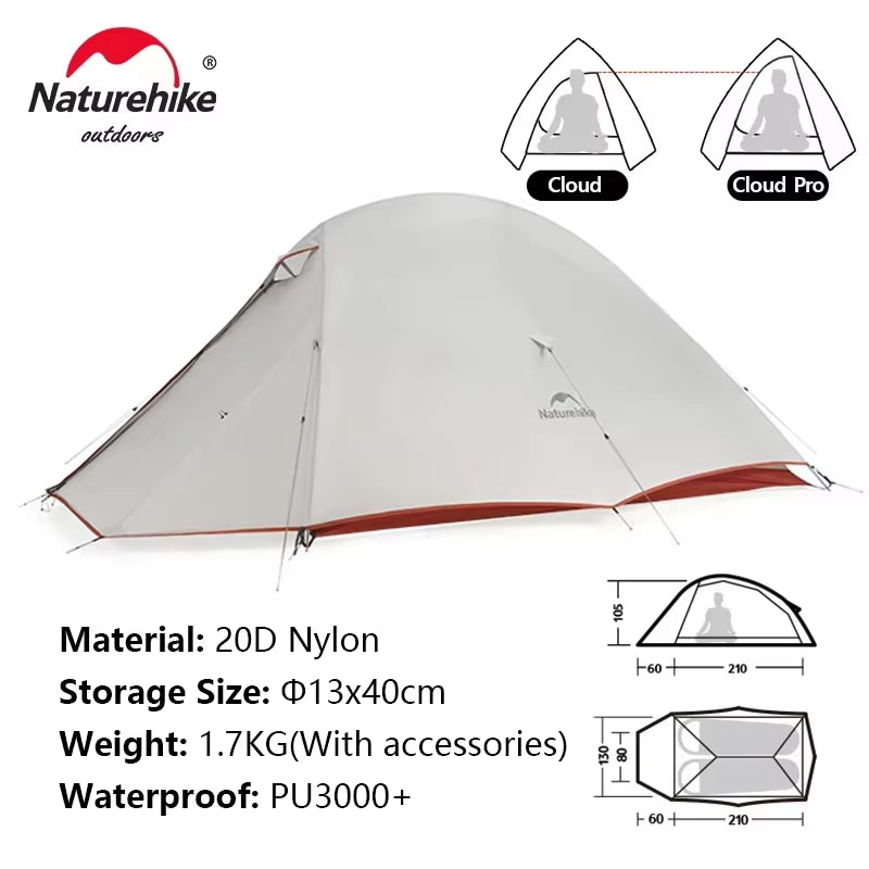 Cloud up 1 2 3 People Tent Ultralight 20D Camping Tent Waterproof Outdoor Hiking Travel Tent Backpacking Cycling Tent