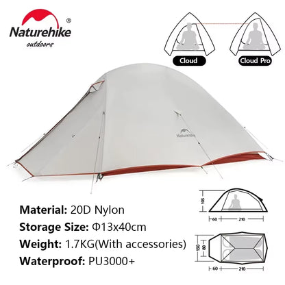 Cloud up 1 2 3 People Tent Ultralight 20D Camping Tent Waterproof Outdoor Hiking Travel Tent Backpacking Cycling Tent