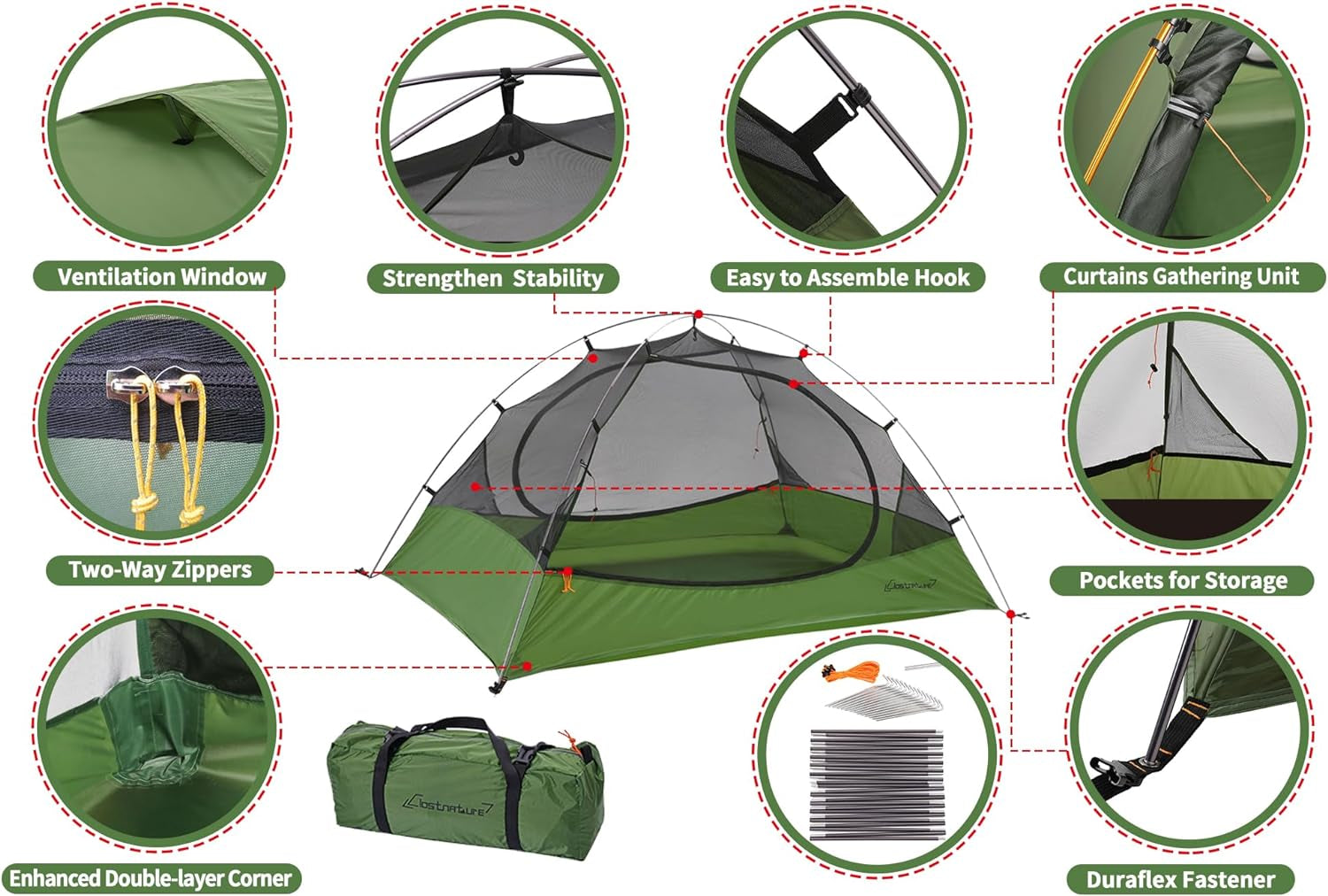 Polaris Lightweight Backpacking Tent - 1/1.5/2/3/4/6 Person Ultralight Waterproof Camping Tent, 3 Season Large Size Easy Setup Tent for Family, Outdoor, Hiking and Mountaineering