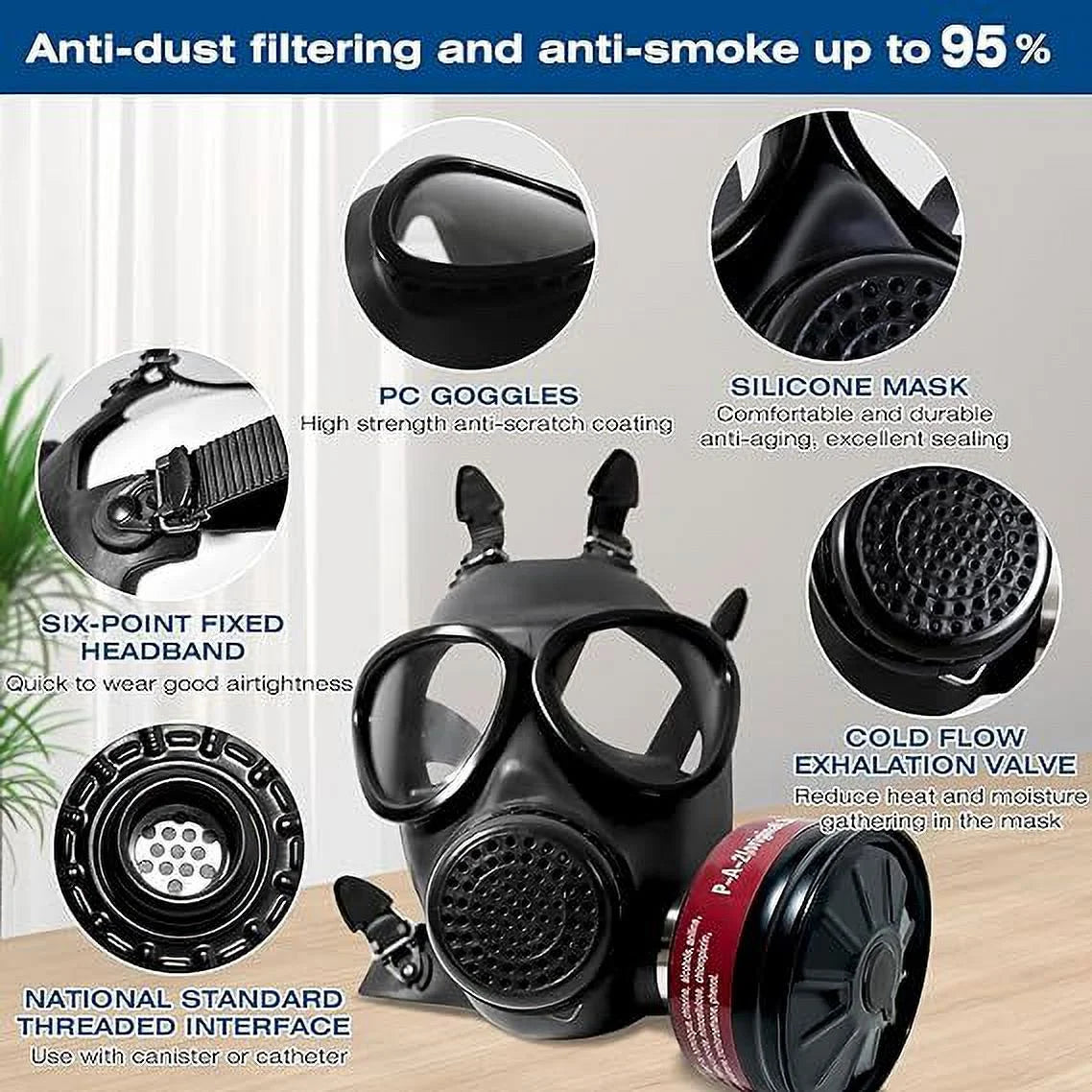 Full Face Respirator Mask with 40Mm Activated Carbon Filters, Full Face Gas Mask Survival for Asbestos, Chemical, Gas, Welding, Fume and Cosmlay