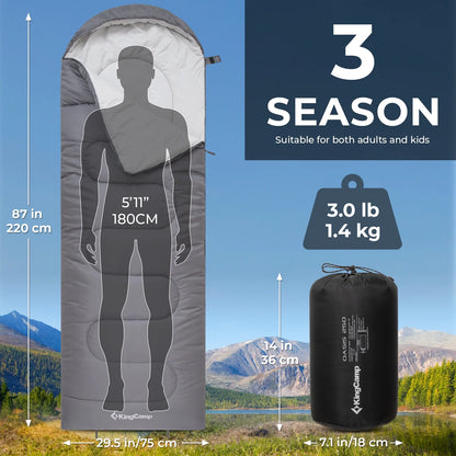 Camping Sleeping Bags for Adults Lightweight Waterproof Cold Weather 3 Season Sleeping Bag for Warm Backpacking Hiking Outdoor Travel Hunting with Compression Bags, Grey