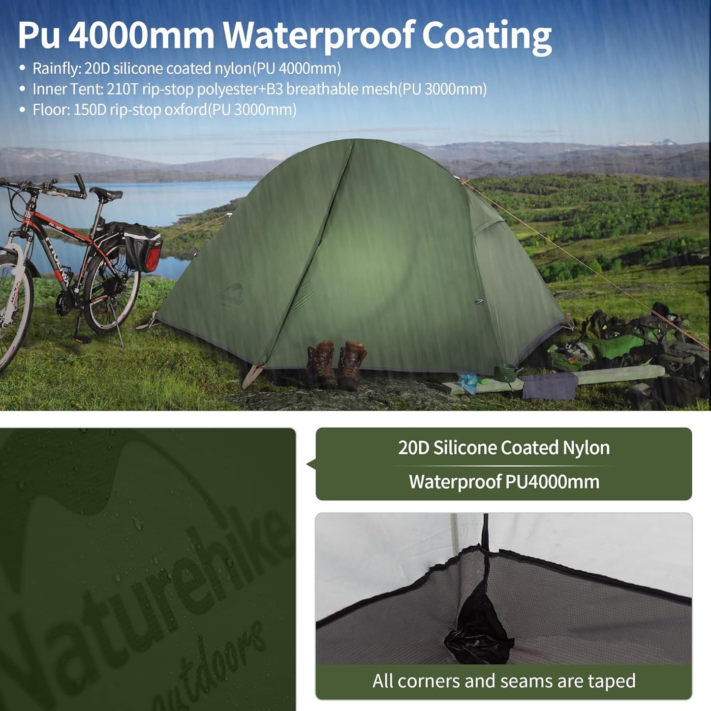 Bikepacking 1 Person Tent, Waterproof Easy Set up Free Standing Single Person Tent, Lightweight Backpacking Tent for 1 Person, One Person Tent with Footprint Included