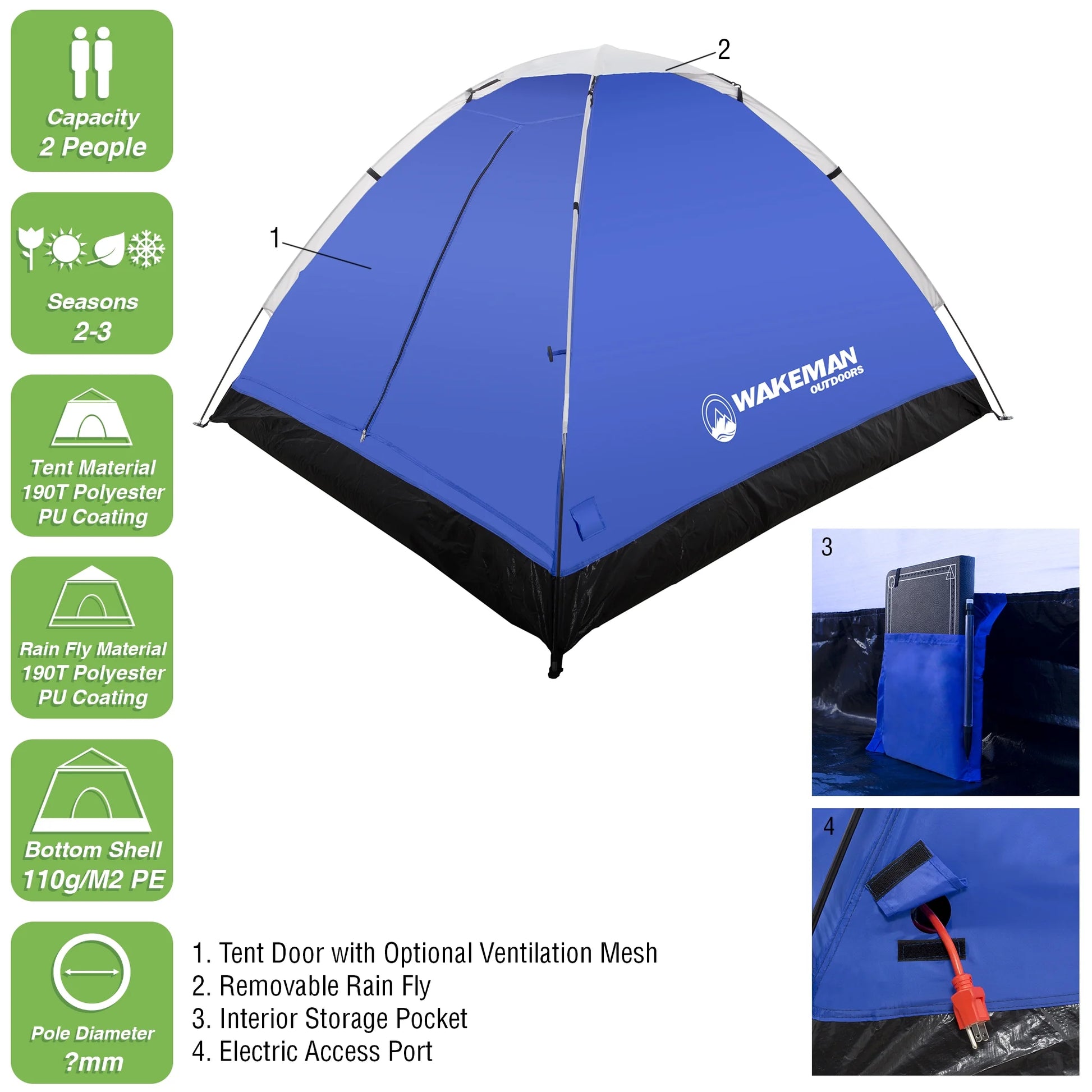 2-Person Tent, Water Resistant Dome Tent for Camping with Removable Rain Fly and Carry Bag, Lost River 2 Person Tent by